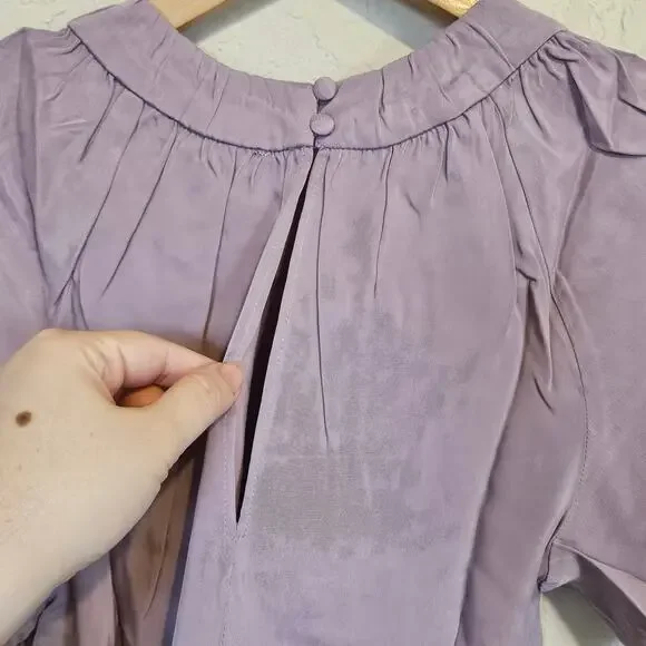 Universal Standard Eros Shirred Neck Top Short Sleeve Blouse Elderberry Size 0 - Picture 3 of 11